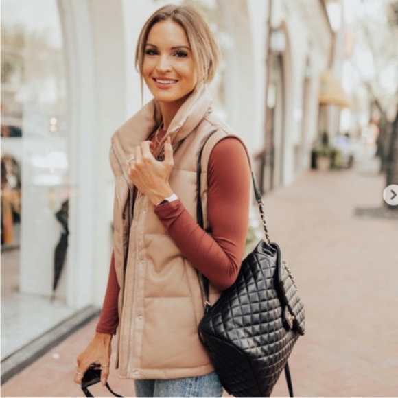 Abercrombie & Fitch Jackets & Blazers - Abercrombie & Fitch Faux Leather Puffer Vest Camel Neutral Size Small